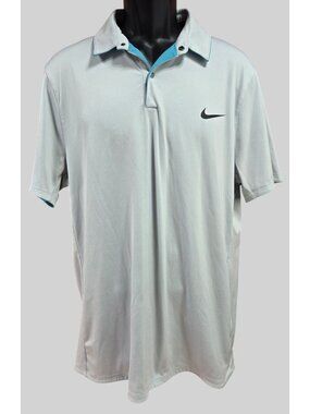 Nike Golf Modern Fit Dri-Fit Polo Shirt Size Large White & Blue Short Sleeve